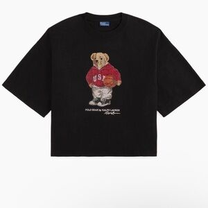 Ralph Lauren Black Tee with Bear and Basketball Graphic